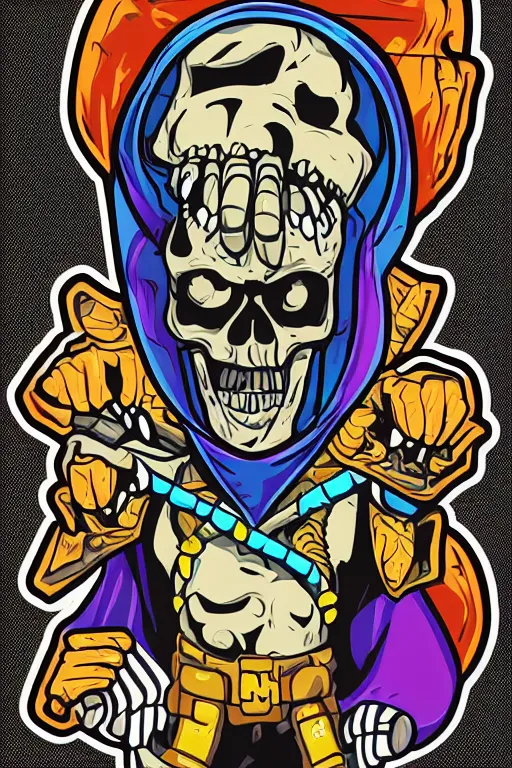 Image similar to A portrait of a skeletor that is a gangster, sticker, colorful, illustration, highly detailed, smooth and clean vector curves, no jagged lines, vector art, smooth