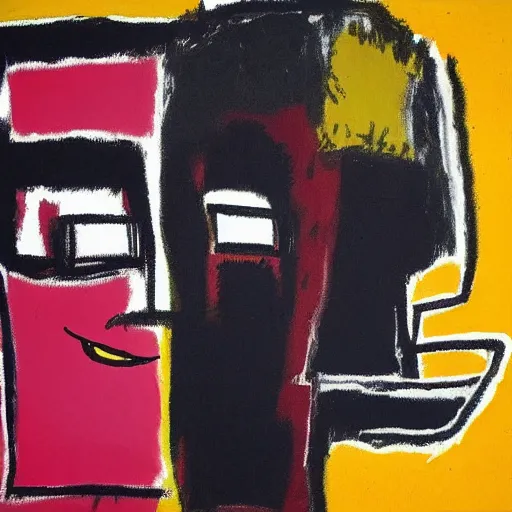 Image similar to It's morning. Sunlight is pouring through the window bathing the face of a man enjoying a hot cup of coffee. A new day has dawned bringing with it new hopes and aspirations. Painting by Basquiat, 1981