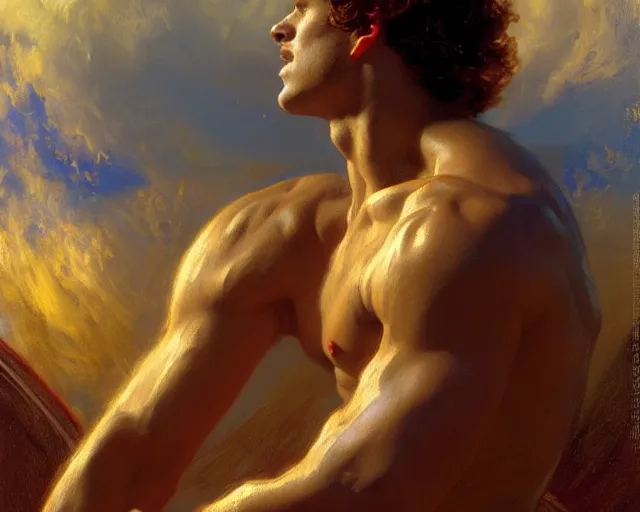 Image similar to attractive apollo greek god. highly detailed painting by gaston bussiere, craig mullins, j. c. leyendecker 8 k