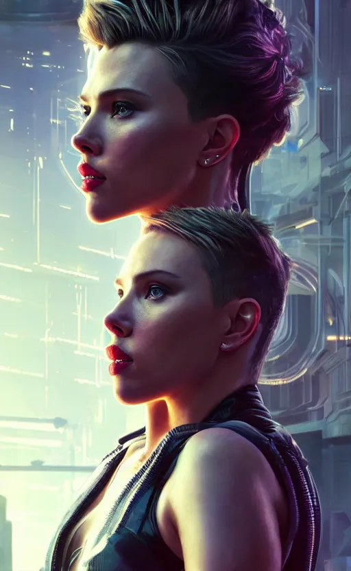 Image similar to portrait of scarlett johansonn as a character in arabian Cyberpunk 2077, looking at camera, intricate, dystopian, sci-fi, extremely detailed, digital painting, artstation, concept art, smooth, sharp focus, illustration, intimidating lighting, incredible art by artgerm and greg rutkowski and alphonse mucha and simon stalenhag