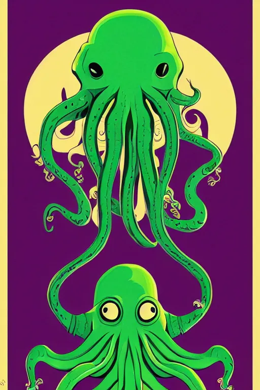 Image similar to a movie poster for the film (green Octopus and Cthulhu dancing) by Tom Whalen, highly detailed, award winning creature portrait, fantasy, artstation