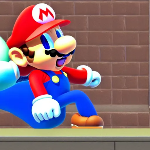 Prompt: Nintendo Mario impersonating sonic from Sega