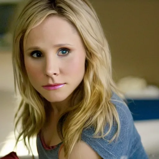 Prompt: beautiful portrait of Kristen Bell in Veronica Mars (2004), highlydetailed, colorful, artistic, 8k, amazing lighting, amazing composition, highly detailed face