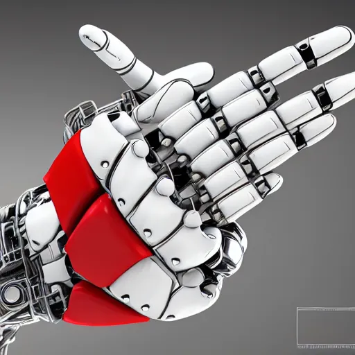 Image similar to robot's Heart-shaped fingers, two hang, Five fingers on the hand, a close up, white steel, white metal, extreme details, vertical symmetry, colourful lighting, steel joint, Wires, Mechanisms, unreal engine 5, artstationHD, 4k, 8k, 3d render, 3d Houdini, cinema 4d, octane,