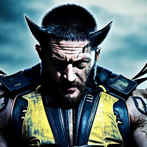 Image similar to Tom Hardy in wolverine Suit 4K quality Photorealism