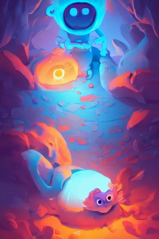 Image similar to smurf ghost creature animal sushi cristal very big eye roots cactus elemental flush of force nature micro world fluo fishscale, behance hd by jesper ejsing, by rhads, makoto shinkai and lois van baarle, ilya kuvshinov, rossdraws radiating a glowing aura global illumination ray tracing hdr