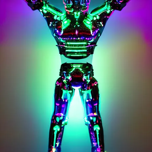 Prompt: neon-noir cybernetic devil-god, iridescent statue, full body, hyper realistic, 8k cinematic lighting, black background, magical glow, sparkly atmophere, ominous, surreal, futuristic, no long neck and double face - W 1024