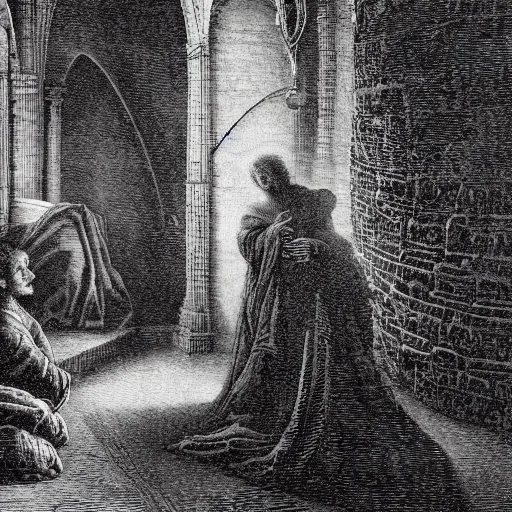 Image similar to a 1 3 th century, enigmatic, melancholic, mark zuckerberg ( look like ( ( mark zuckerberg ) ), is ( ( building a machine ) ). light dust, magnificent, hyperdetailed, theatrical, painted by gustave dore