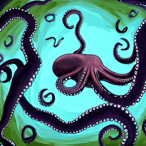 Image similar to Specualtive evolution paleoart with octopus using computer in the style of Emily Willoughby, expressive and beautiful digital art