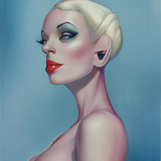 Image similar to a streamline moderne portrait in the style of anna dittmann and donato giancola and charles dulac.