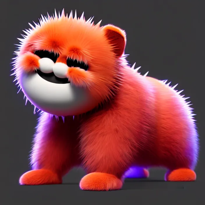 Image similar to high quality 3 d render hyperrealistic very cute big spherical creature smile emoji, whiskers, plush mascot, short spiky colorful dense fluffy smooth fur 1 cm long, psychedelic lighting, 1 5 0 mm, smooth background, artstation, elegant, ultra detailed, octane render