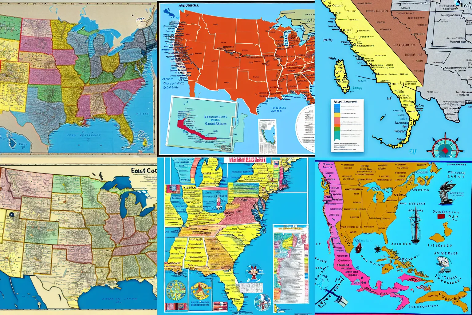 Prompt: infographic map of the east coast of united states, colored states