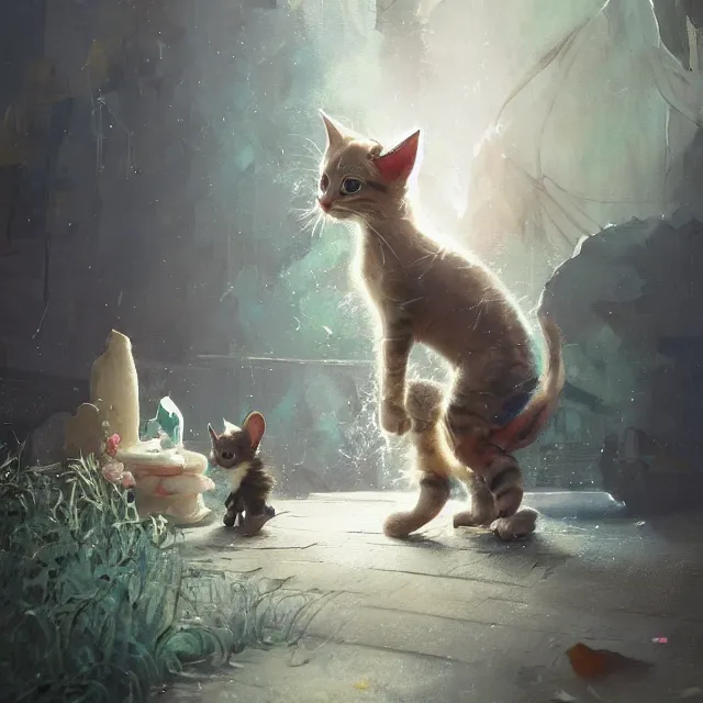 Prompt: a beautiful painting of a kitten in genshin impact. disney character design by cory loftis, fenghua zhong, ryohei hase, ismail inceoglu and ruan jia. artstation, volumetric light, detailed, photorealistic, rendered in octane