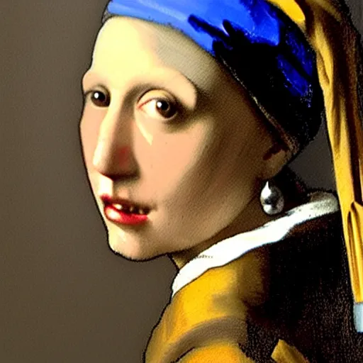 Image similar to Gabe Newell wearing a pearl earring, painting by Johannes Vermeer