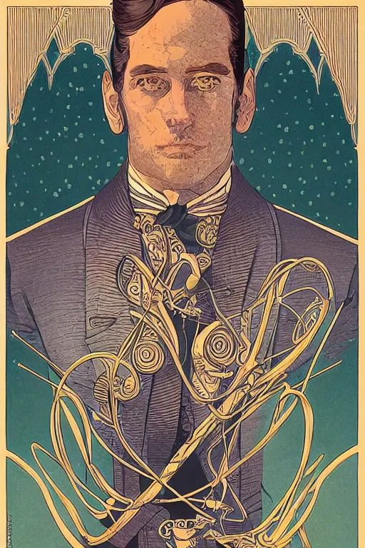 Prompt: portrait of a duke, victorian era, royal style, art deco, stylized illustration by moebius, victo ngai, vivid colorful comics style, clean line, diesel punk