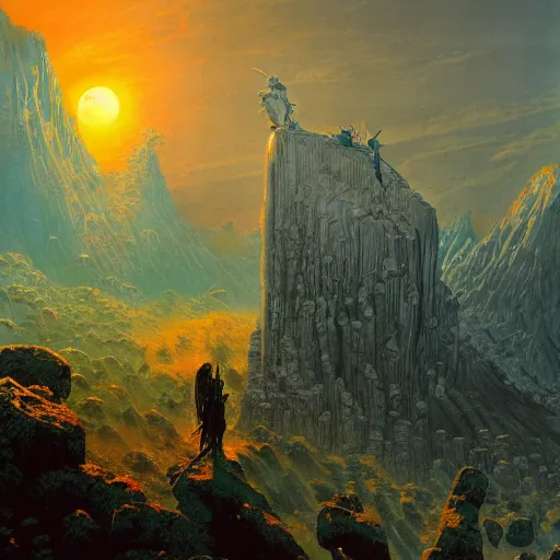 Prompt: fief of relentless autodidact ferocious labor yoke, save me the silver covenant, in the style of bruce pennington and jeff easley, 8 k resolution