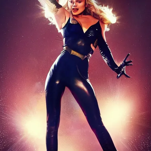 Prompt: margot robbie in a hot superhero costume