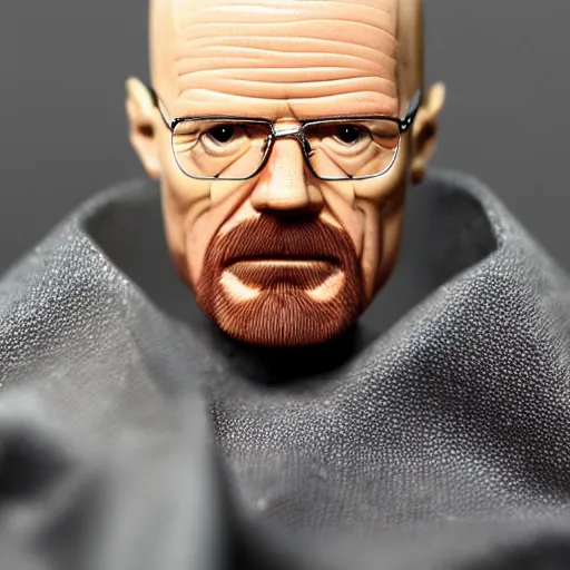 Prompt: walter white as a barbie doll, toy, photography, depth of field,