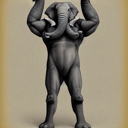 Image similar to full body portrait of a muscular anthropomorphic!!! elephant wearing pants