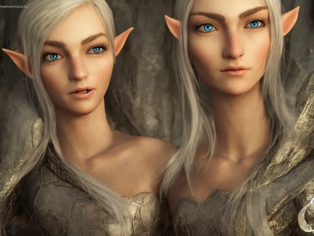 Image similar to a female elf with a peerless face, face closeup ， natural light ， realistic rendering ， metahuman