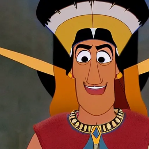 Image similar to a film still of jim carrey as emperor kuzco