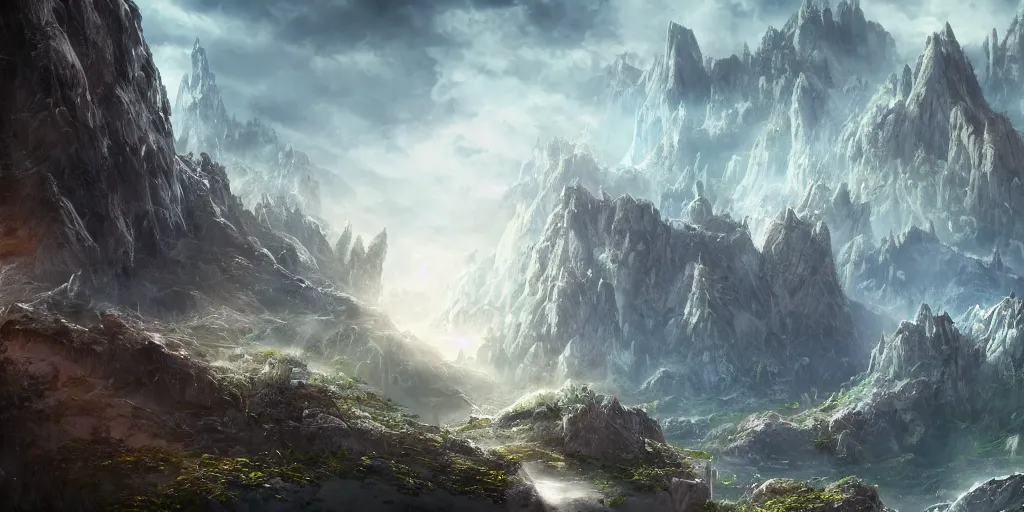 Prompt: stunning fantasy landscape, alien world, very detailed, 8k, trending on artstation