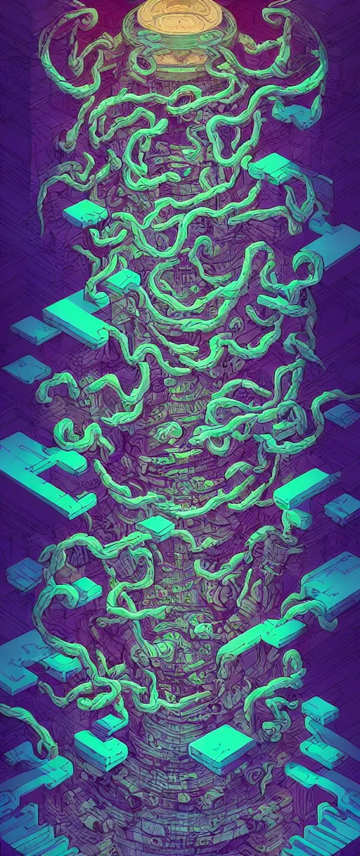 Image similar to arcane twisted turn of fate abstraction, centered award winning ink pen illustration, isometric abstract illustration by dan mumford, edited by craola, technical drawing by beeple and tooth wu, tiny details by artgerm and watercolor girl, symmetrically isometrically centered