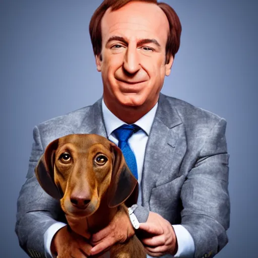 Prompt: headshot of saul goodman as a dachshund