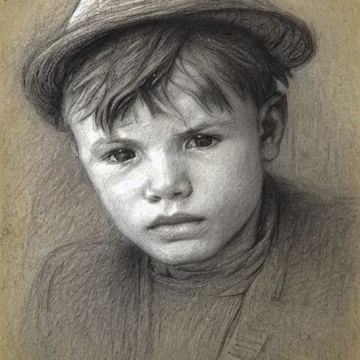 Prompt: Portrait of a farmer boy, by Jules Bastien-Lepage, Emile Friant, Dagnan Bouveret, chalk, pencil drawing