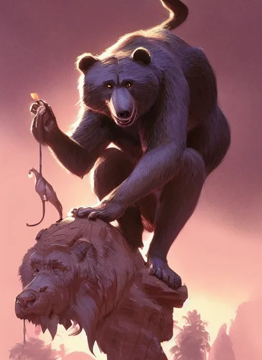 Image similar to baloo from the jungle book ( 1 9 6 7 ), d & d, fantasy, intricate, elegant, highly detailed, digital painting, artstation, concept art, matte, sharp focus, illustration, hearthstone, art by artgerm and greg rutkowski and alphonse mucha