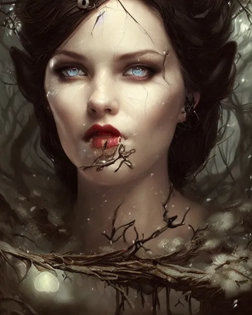 Image similar to snow white, hyper realistic face, beautiful eyes, fantasy art, in the style of greg rutkowski, intricate, hyper detailed, smooth