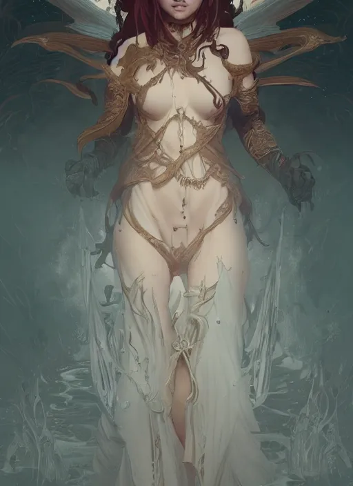 Image similar to a beautiful cute young demon princess, D&D, fantasy, intricate, cinematic lighting, highly detailed, digital painting, artstation, concept art, smooth, sharp focus, illustration, art by Terry Moore and Greg Rutkowski and Alphonse Mucha