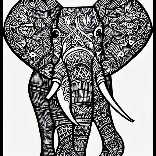 Image similar to elephant, ink illustration, zentangle art, very beautiful masterpiece