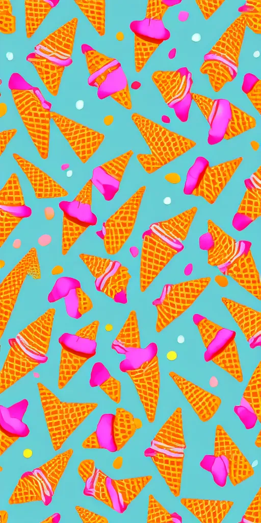 Image similar to seamless pattern of ice cream cones, colourful, symmetrical, repeating