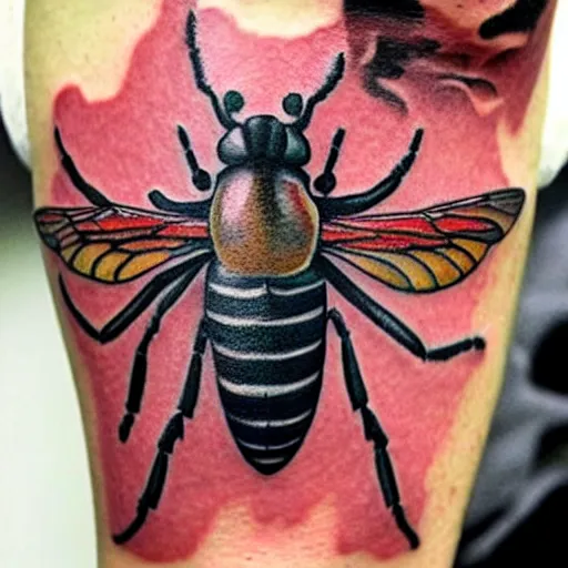 Image similar to hyper realistic insect tattoo,