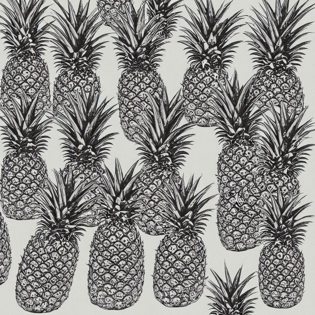 Prompt: pencil drawn pineapples texture art, 4k