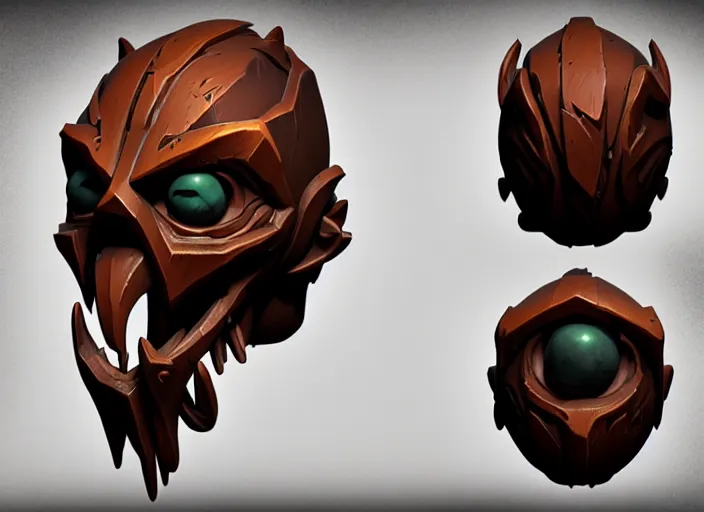 Image similar to brown wooden festeroot warlock head, stylized stl, 3 d render, activision blizzard style, hearthstone style, darksiders art style, greg rutkowski style