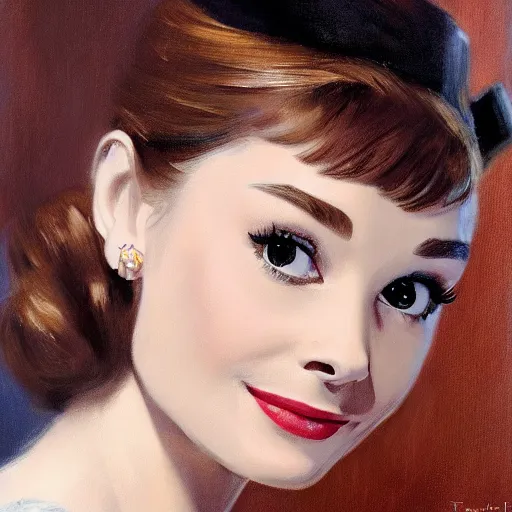 Prompt: closeup portrait of audrey hepburn as holly golightly in the film breakfast at tiffany's ( 1 9 6 1 ), evening, highly detailed, ultrarealistic oil painting, vladimir volegov, artstation