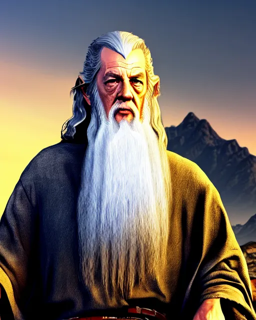 Image similar to Gandalf from Lord of the rings in GTA V, Cover art by Stephen Bliss, boxart, loading screen, 8K resolution