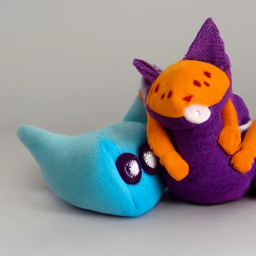 Image similar to small cute purple dragon, the dragon is hugging an orange tabby cat, soft, cozy