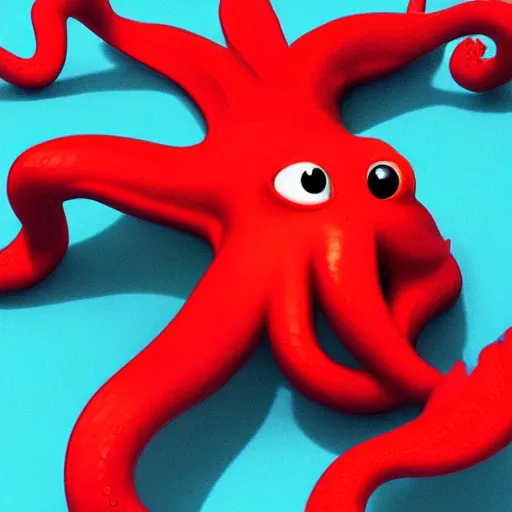 Image similar to portrait of red octopus, sly, cunning, blue background, pixar style animation 3d extremely gloomy lighting, atmospheric, cinematic, detailed illustration unreal Engine, 8K