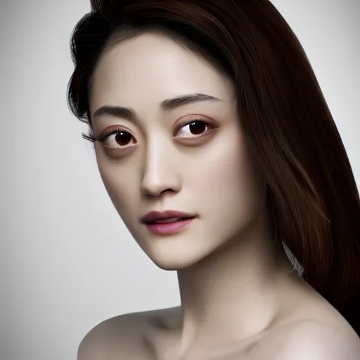 Image similar to Chinese Emmy Rossum, realistic, photo studio, HDR, 8k, trending on artstation