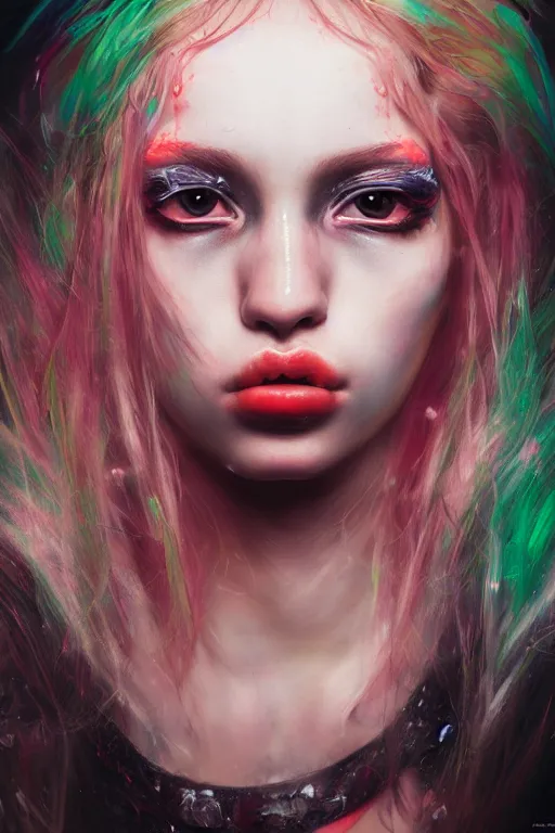 Image similar to photorealistic portrait of a rave party girl by ayami kojima and ewelina kowalczyk and alessio albi, trending on artstation