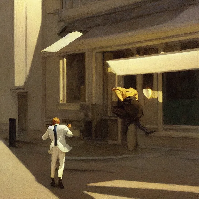 Image similar to flying soucer abducting, quiet foggy scene painted by Edward Hopper and Robert McGinnis masterpiece, intricate, elegant, fantasy, highly detailed, digital painting, concept art, sharp focus, artstation