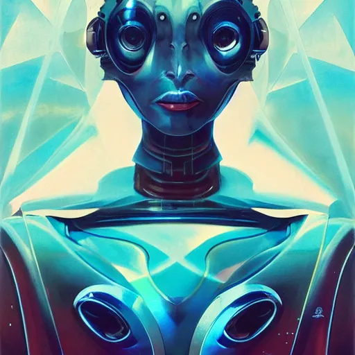 Image similar to scifi futurism automaton minimalism chrome by peter mohrbacher art Hajime Sorayama airbrush hyperrealism model abstract shatter fragments cubism futurism pastel blue soft flat minimal minimalism portrait face jackson pollock ukiyo-e lithograph mark ruthko swirl escape noise shimmer glow paint