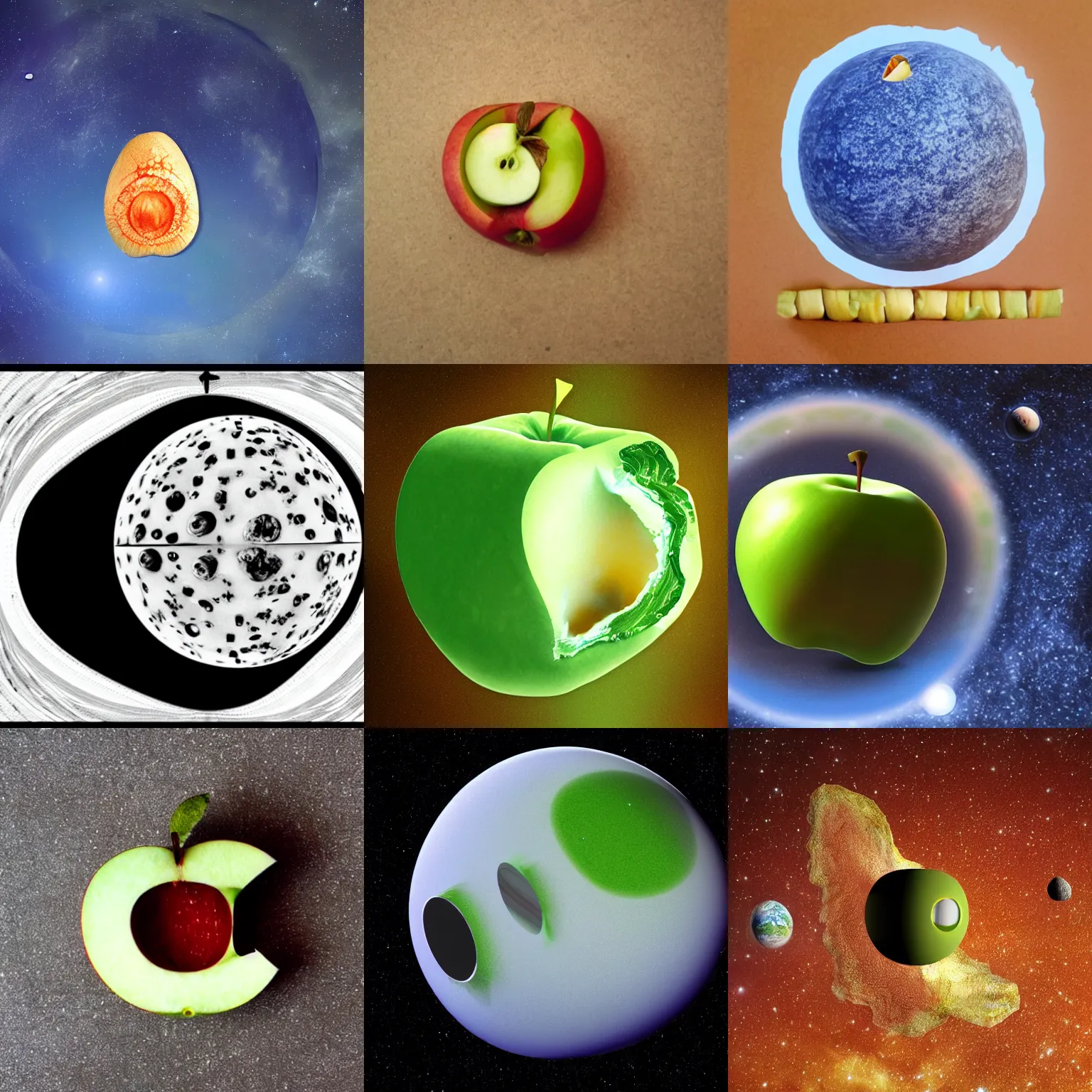 Prompt: planet in space shape of apple core