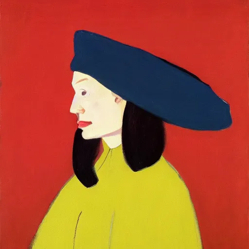 Prompt: woman with hat, by Alex Katz, colorful