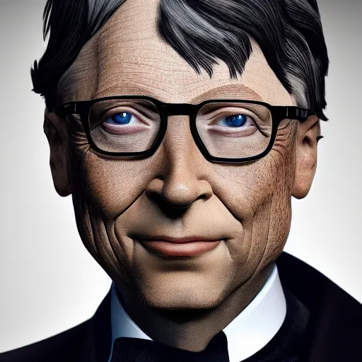Image similar to Bill Gates posing in gothic victorian dress, artstation trending portrait, hyper-realistic eyes, sharp focus, 4k HD wallpaper