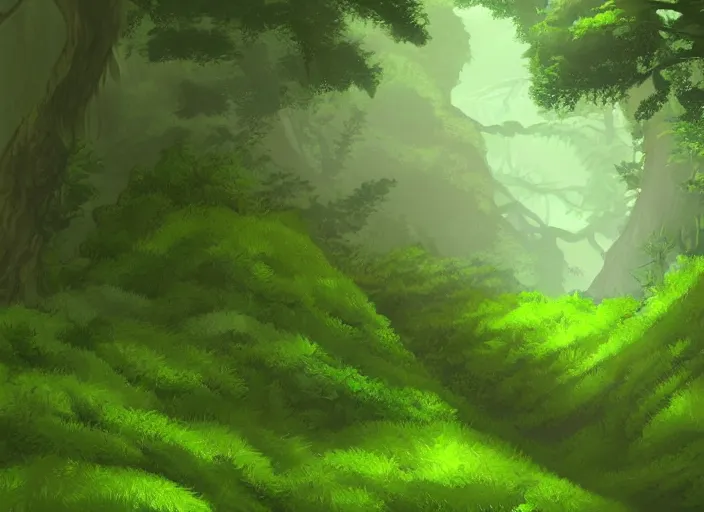 Image similar to A lush green forest by Ghibli Studio, digital art