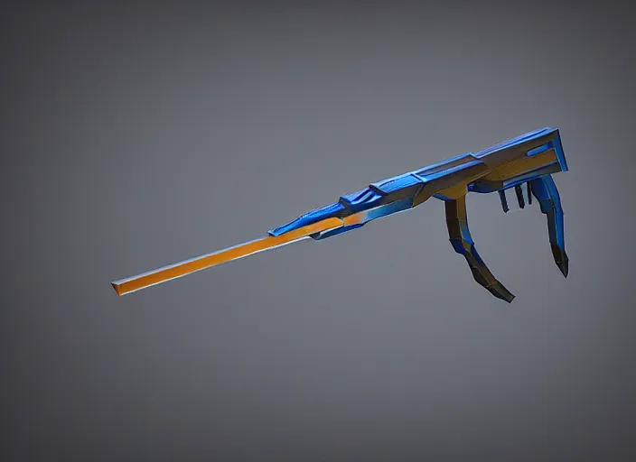 Image similar to low poly needler gun from halo 2. 3 d blender render. winner.